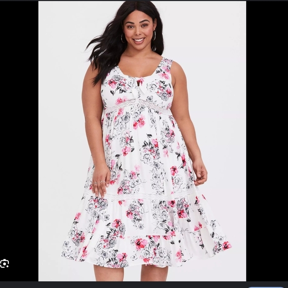 Torrid Ivory Floral Challis Keyhole Ruffled Midi Dress Pink Size 2X - Picture 1 of 11